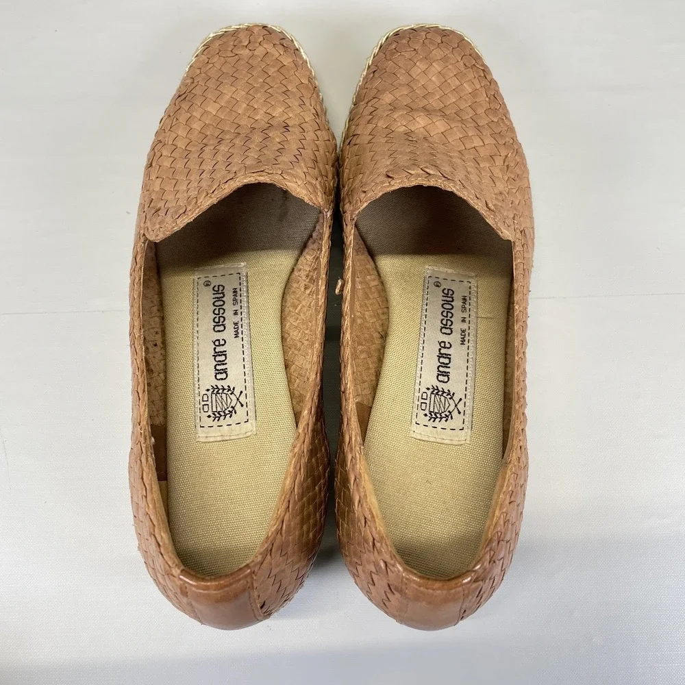 Andre Assous Espadrille Wedge Loafers Womens Size 7 Narrow Woven Leather Shoes